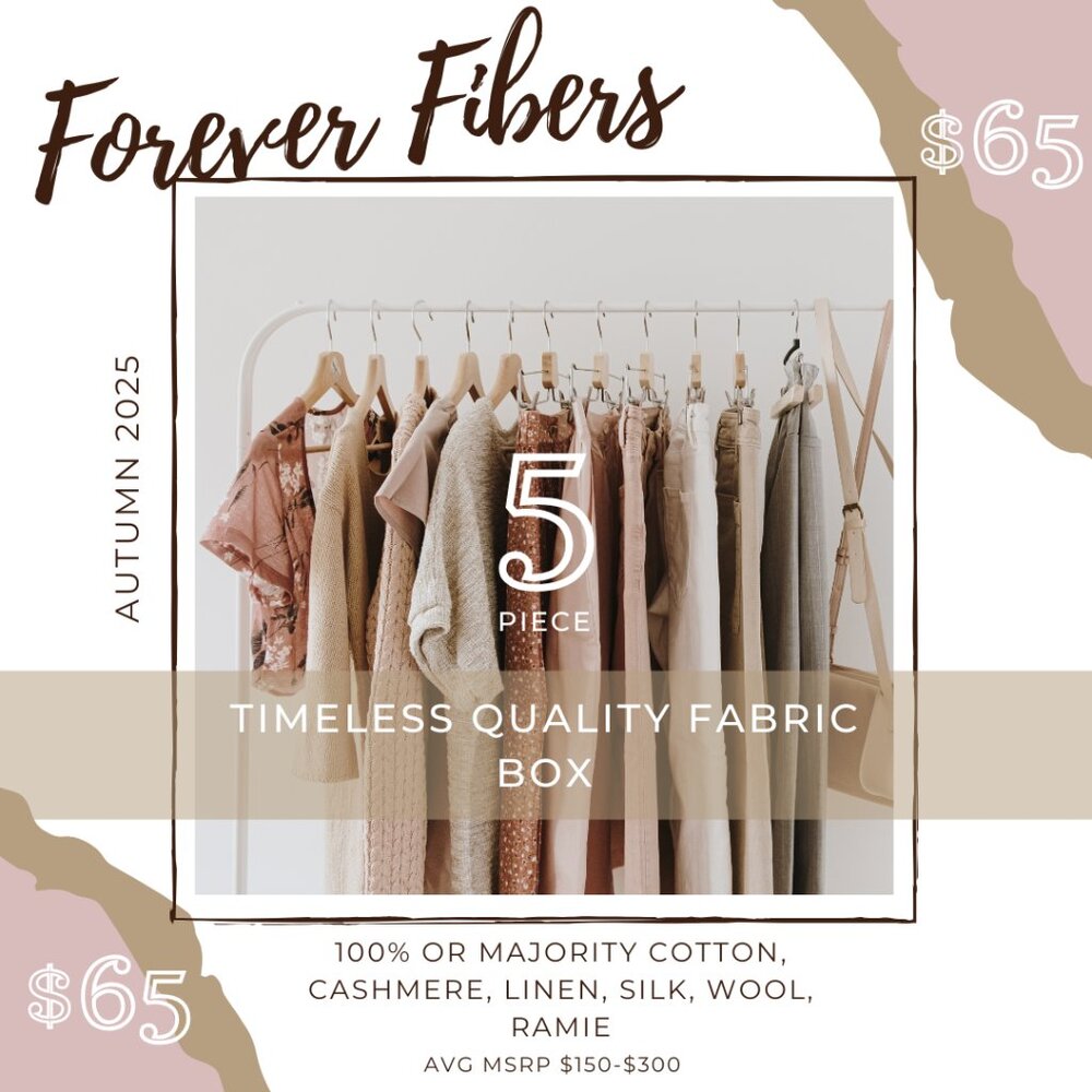 FOREVER FIBERS 5 Piece Natural Fabric Capsule Mystery Box, Cotton/Linen/Cashmere